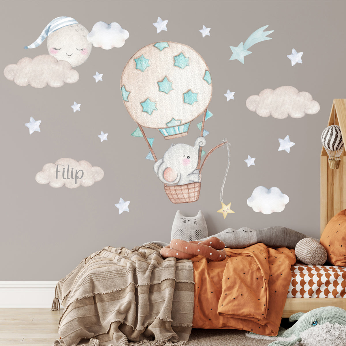 Hot Air Balloons & Cloud Wall Decals, Nursery Fabric Decals, Balloon W