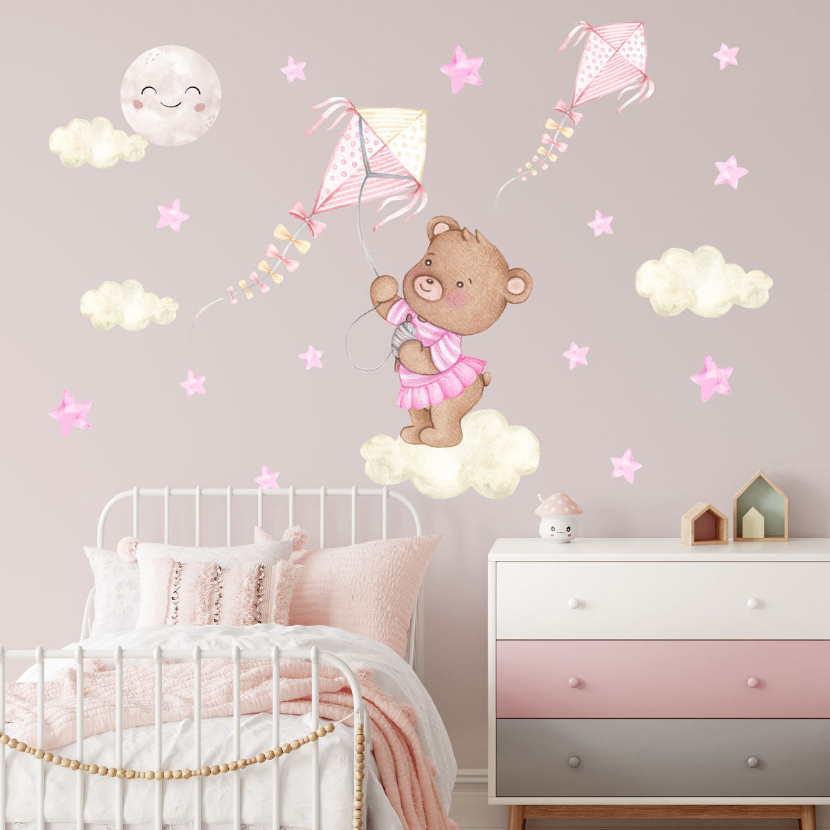 Ballerina, teddy-bear, cloud - wall-sticker. Kite.