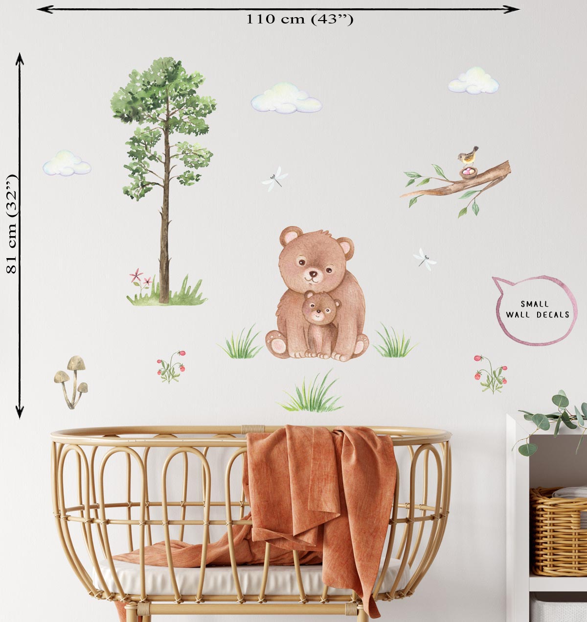 Bear. Woodland animals small wall decals for baby room.