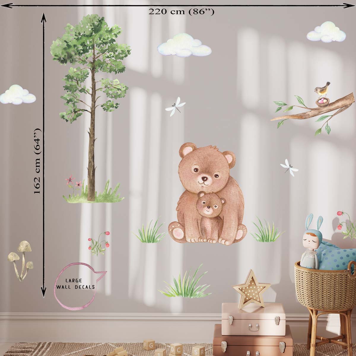 Bears. Forest animals large wall stickers for boys room.