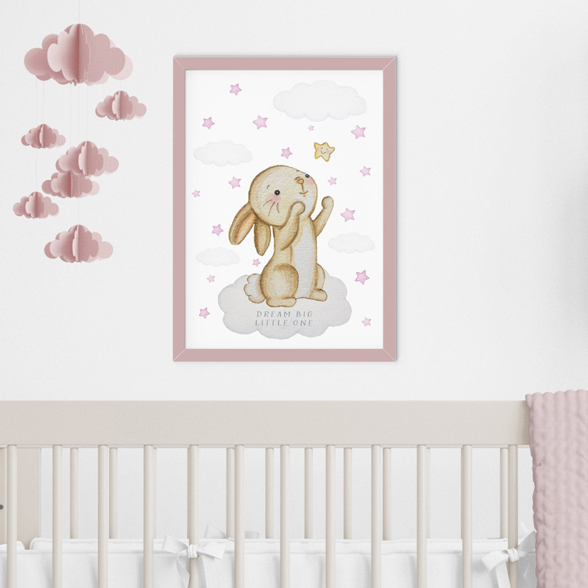 Bunny baby birth stats poster. Pink stars.