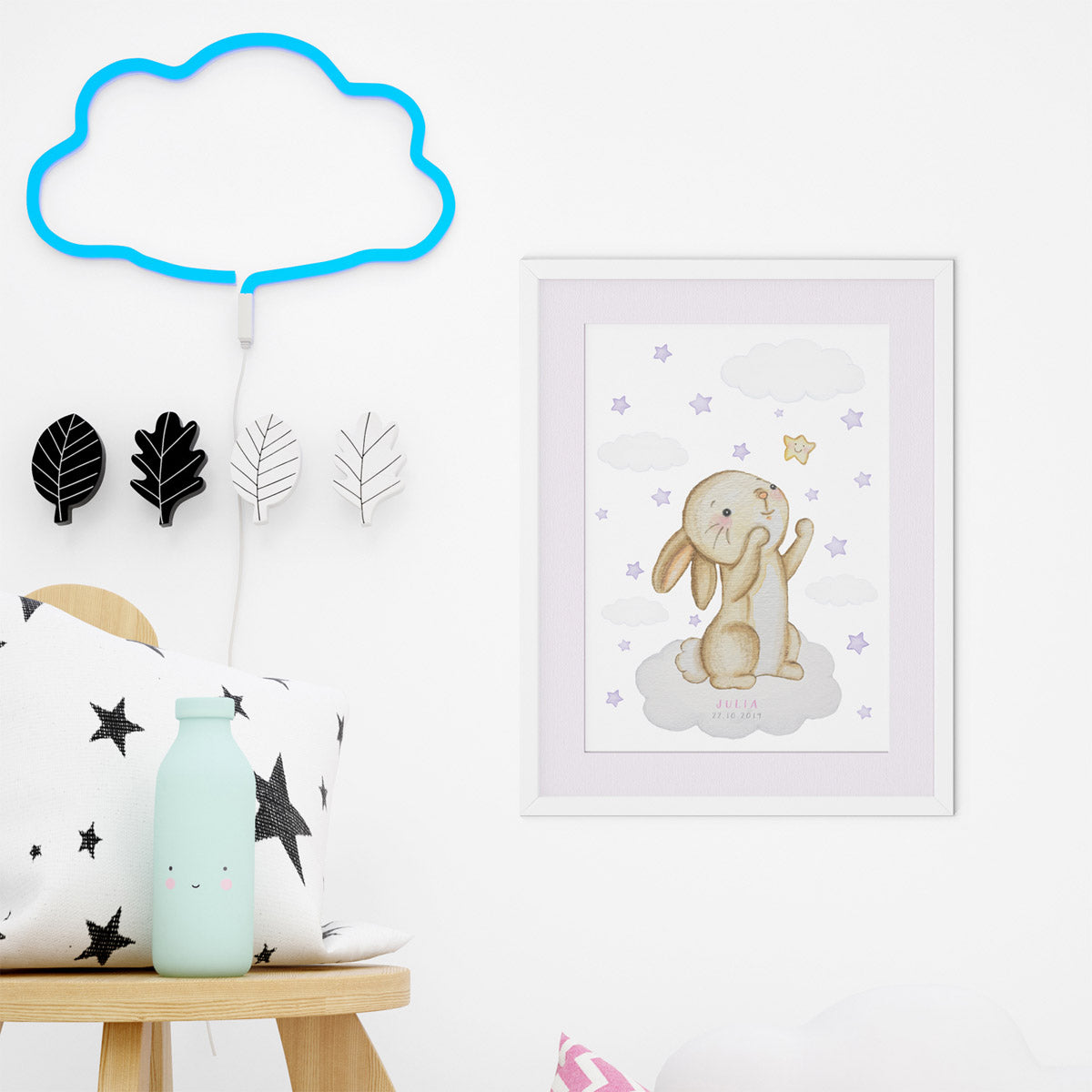 Bunny birth details print. New baby girl.