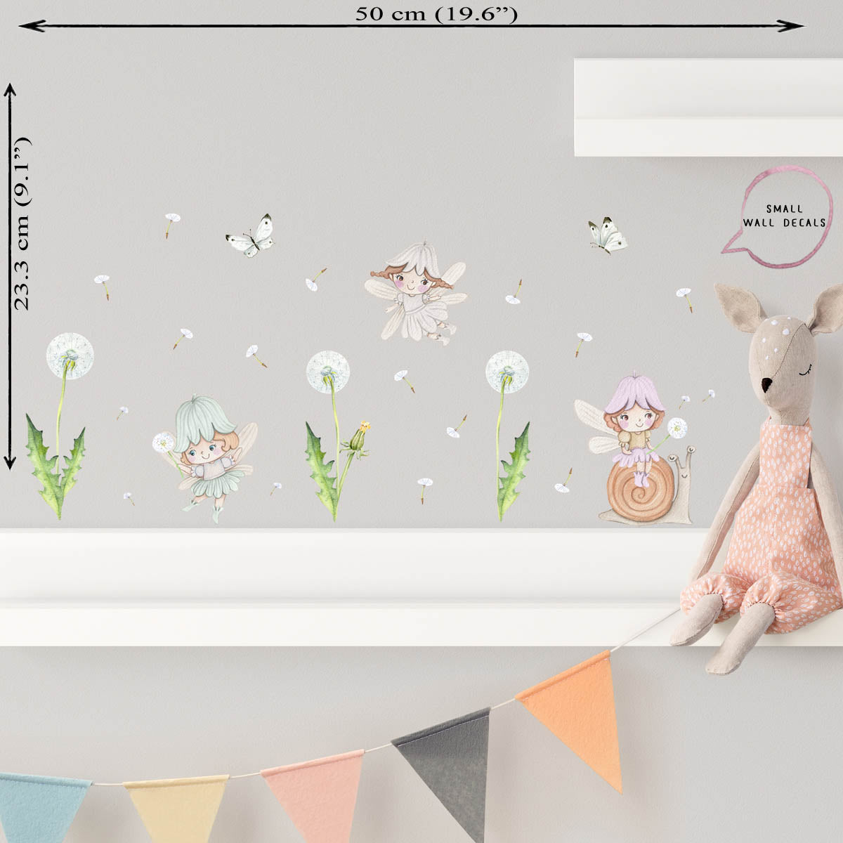 Flower fairies, meadow - small wall decals. Baby girl room.