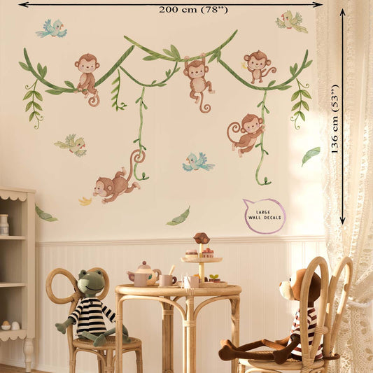 Jungle, monkeys on liana - large wall decals for boys room.