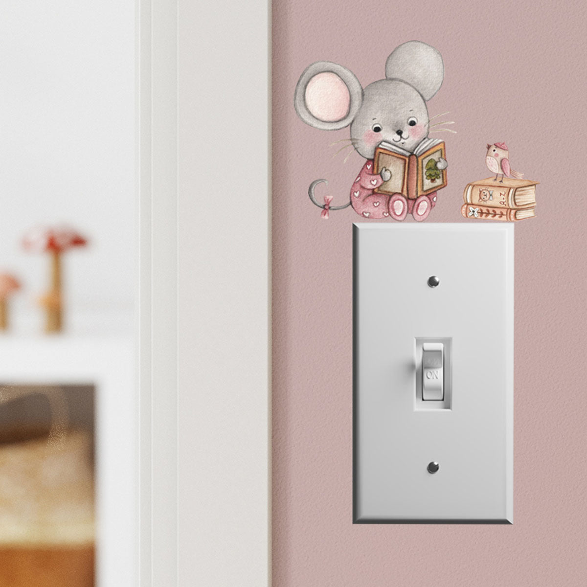 Light switch mouse wall sticker. Baby nursery wall decal.