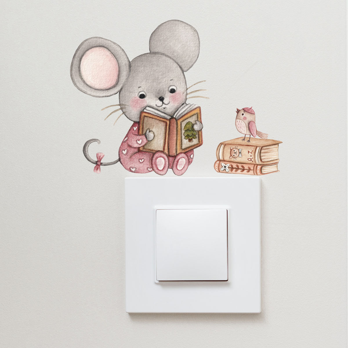 Light switch mouse wall sticker. Kids room wall decor.