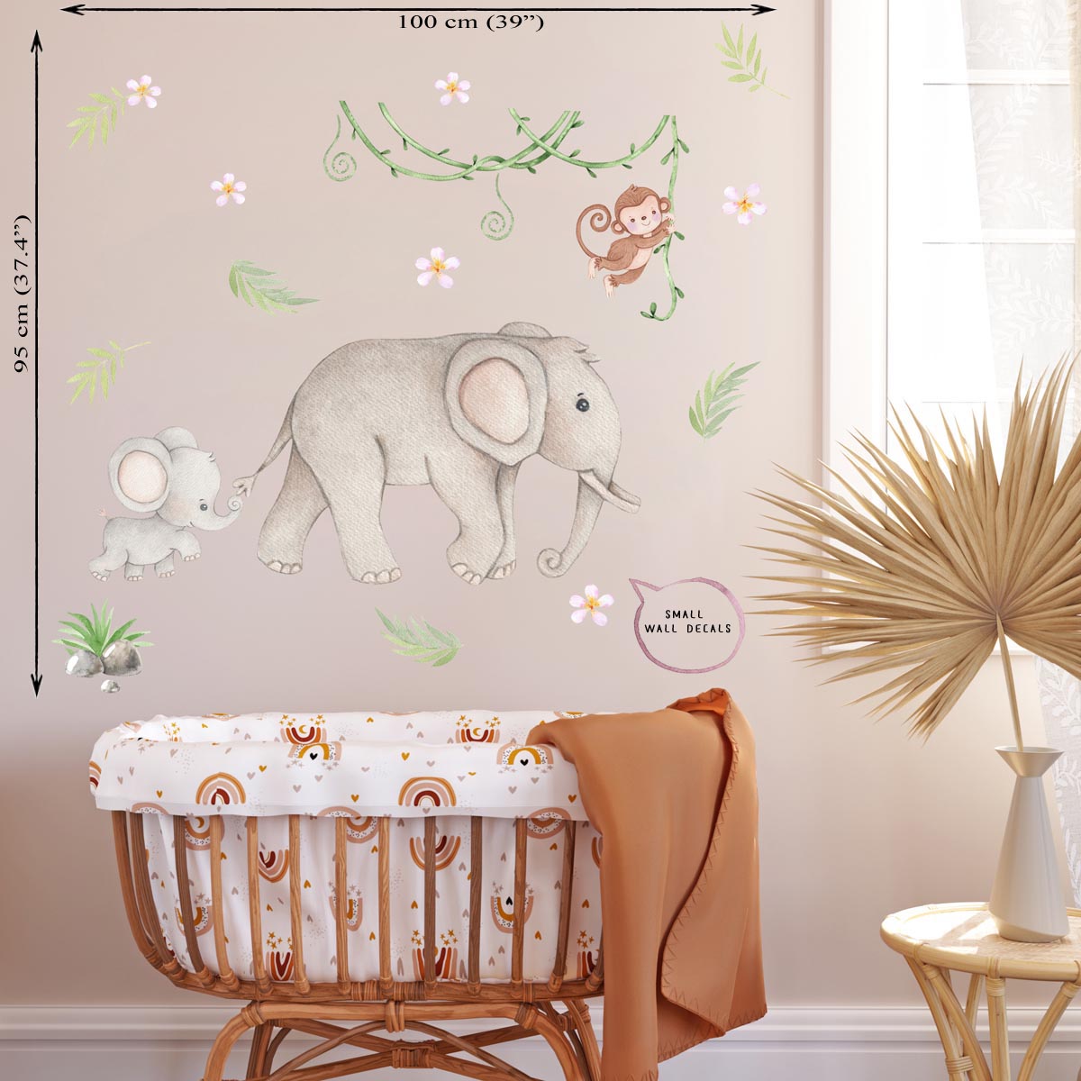 Monkey, elephants - small wall stickers. Jungle baby room.