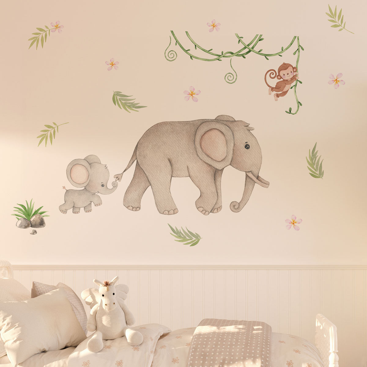 Monkeys, elephants large wall decals for boys room.
