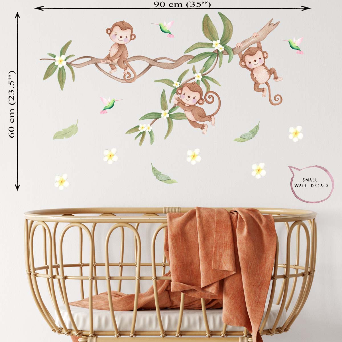 Monkeys on liana. Nursery small wall decals for baby room.