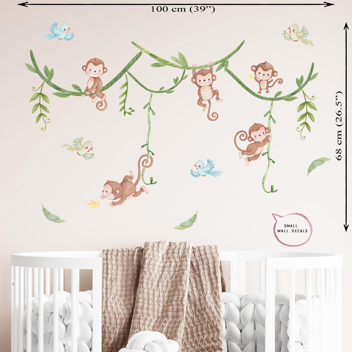Monkeys on liana - nursery small wall stickers for baby room.