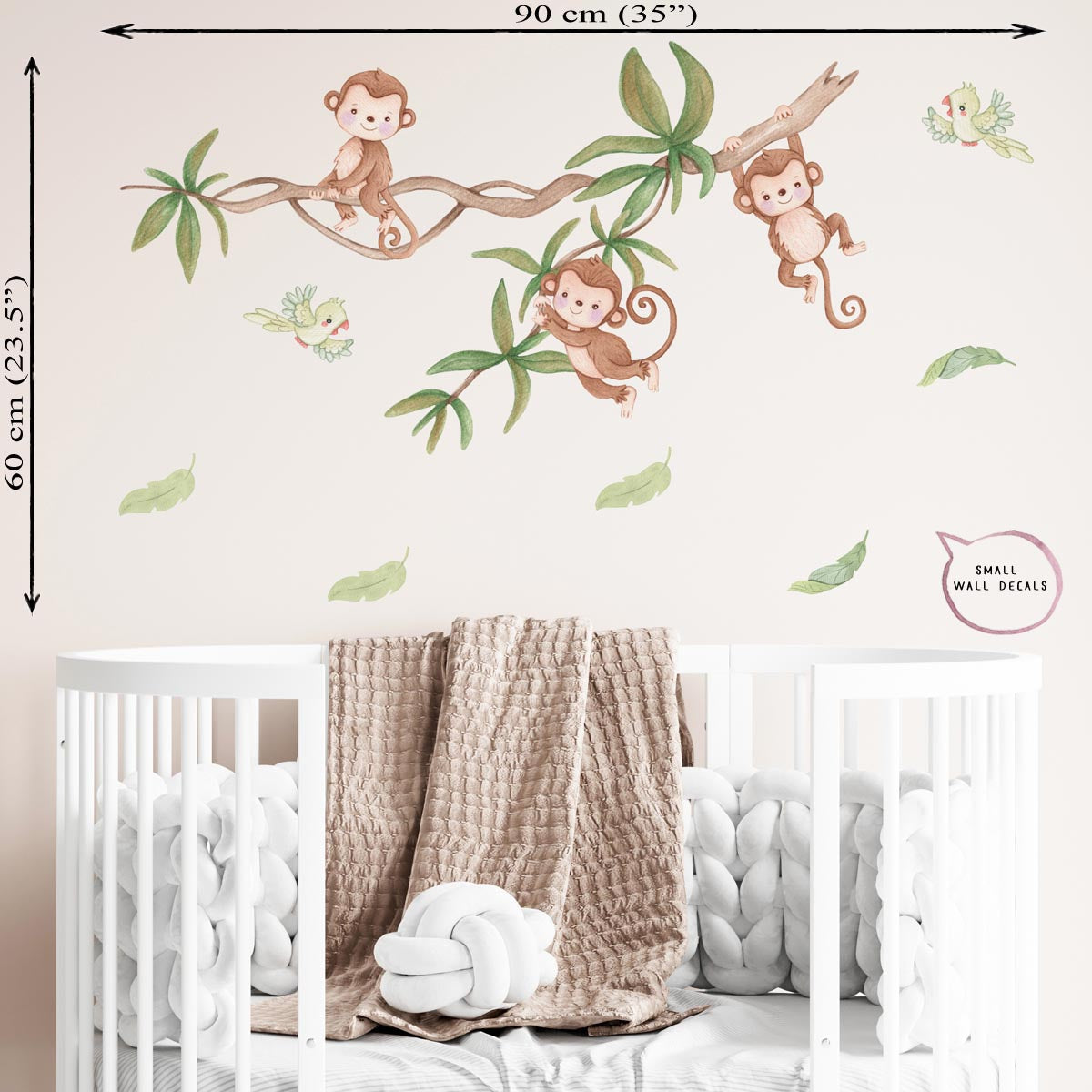 Monkeys on liana - nursery small wall stickers for baby room.