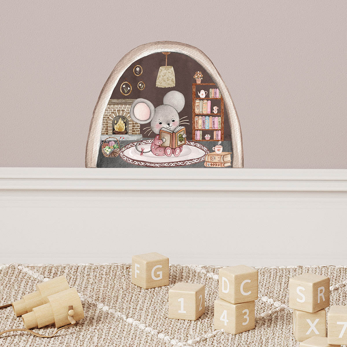Mouse door small wall decal. Baby room wall decoration.