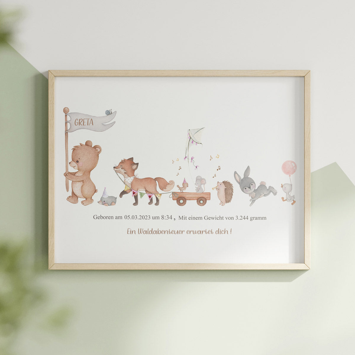 Personalised woodland animals - birth poster. New baby gift.