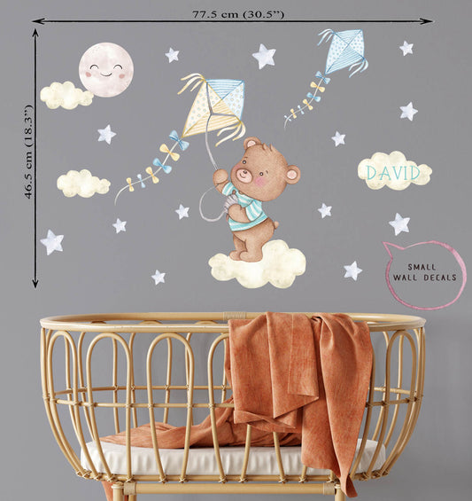 Teddy bear baby room - small wall stickers for newborn. Blue stars.