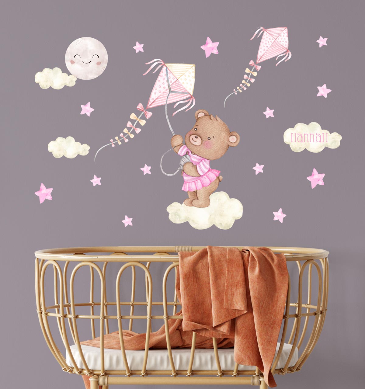 Teddy bear - small wall stickers for nursery. Stars, kite.