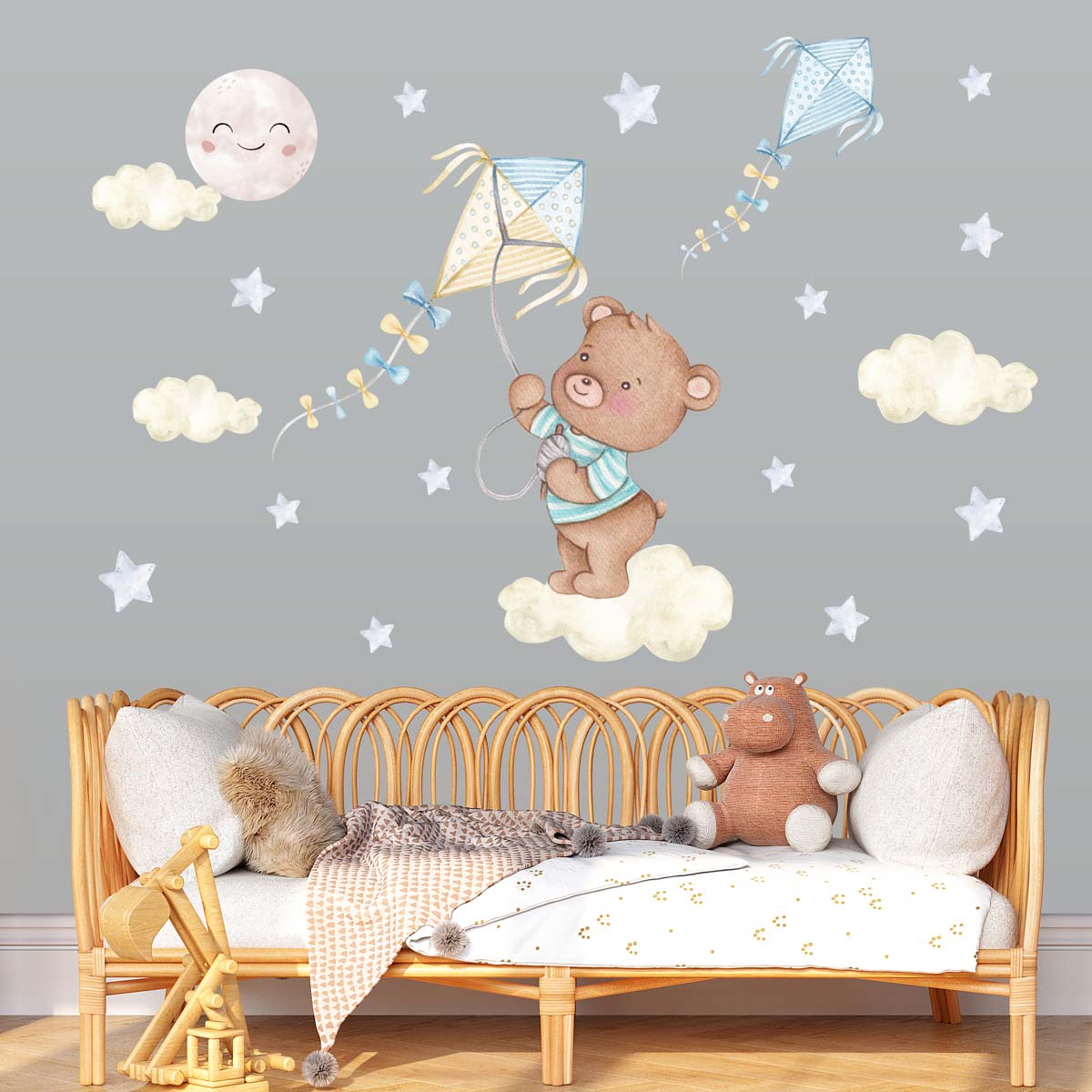 Teddy bear, kite - wall stickers for children room.