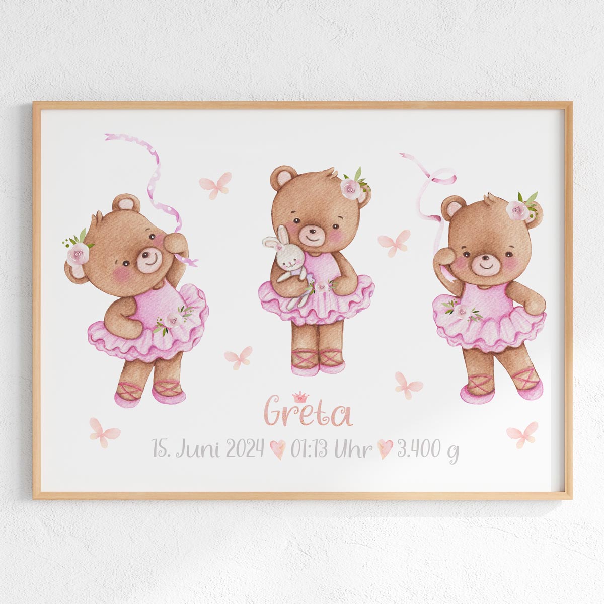 Teddy bear - personalized nursery baby birth print.