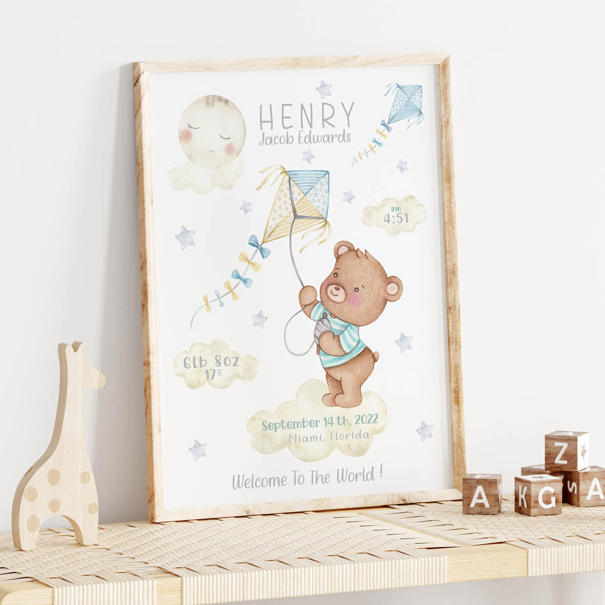 New Baby Boy Birth Details Prints