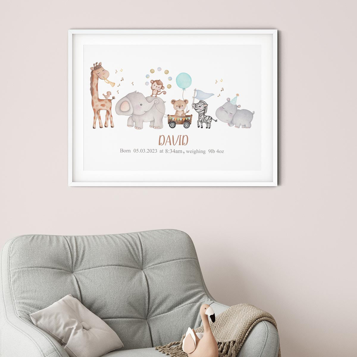 Africa animals - baby birth stats print. Elephant.