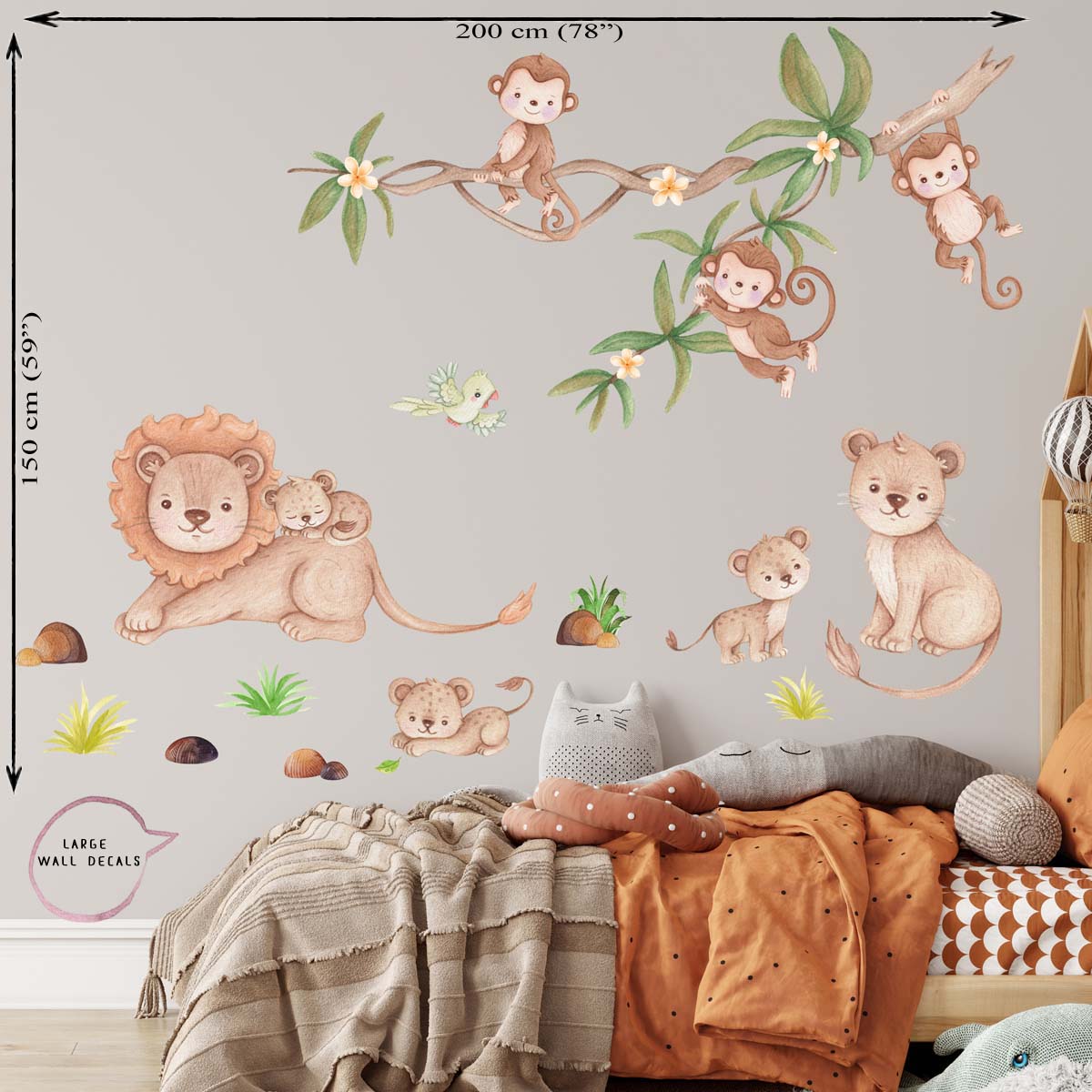 Africa animals - wall decor. Kid's room. Lion, monkeys.