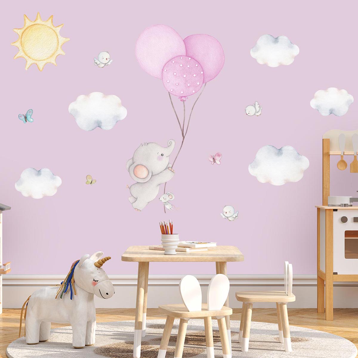 Balloons elephant large wall decals. Girl room personalized.