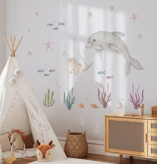 Dolphins, sea animals - wall stickers. Kid's room. Fish.