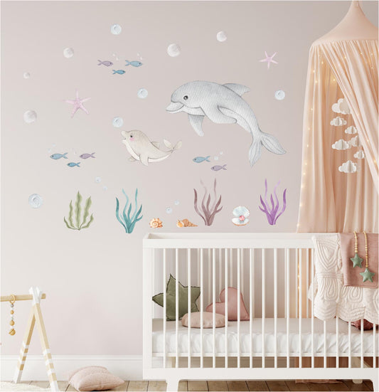 Dolphins - wall decals. Baby room. Sea and ocean.