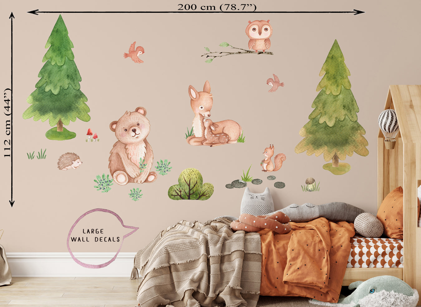 Forest animals. Big wall decals for boy's room. Bear and deer.