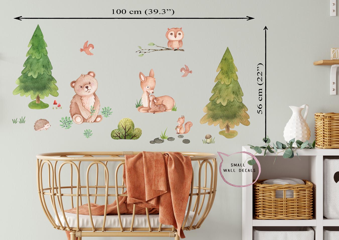 Forest animals. Small wall decals for baby's room. Tree, squirrel and owl.