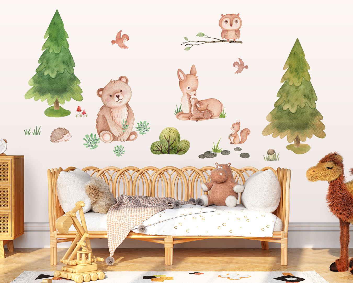 Forest animals - wall decals for children's room. Bear, trees and deer.