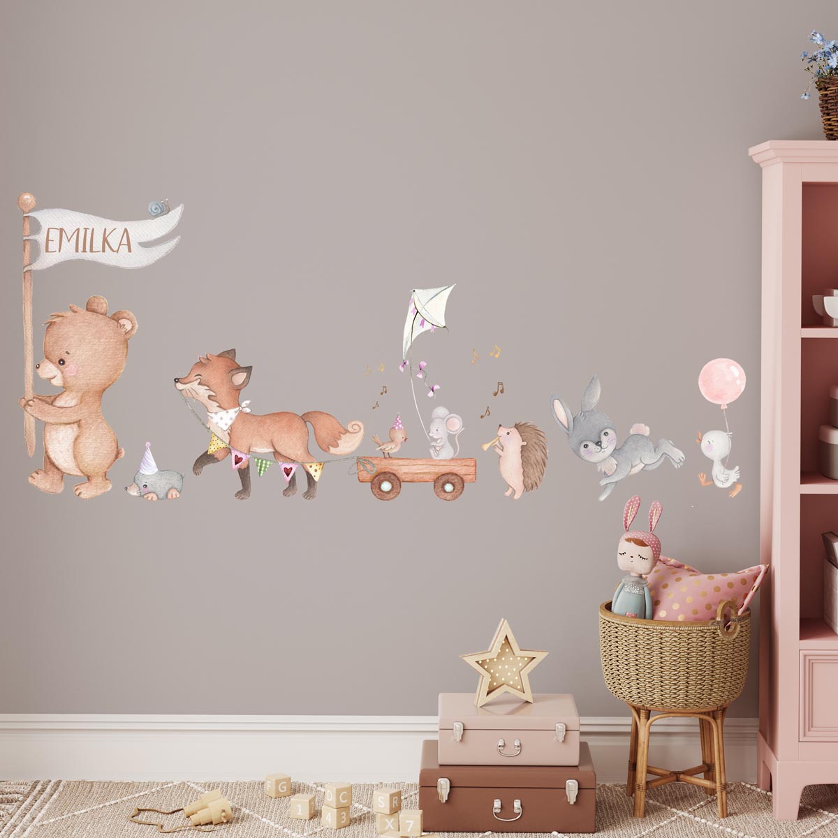 Forest animals wall decals. Kid's room. Fox, hare.