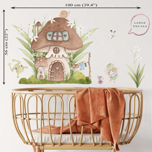 Garden fairy, mushroom house - wall stickers. Girls room.