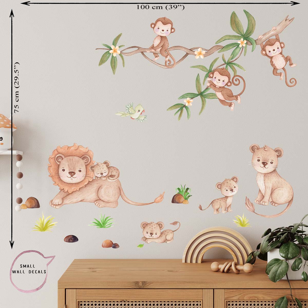 Jungle animals - small wall decals. Child room. Liana, monkeys.