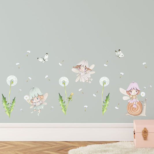 Meadow fairies, snail - nursery wall decoration. Girl's room.