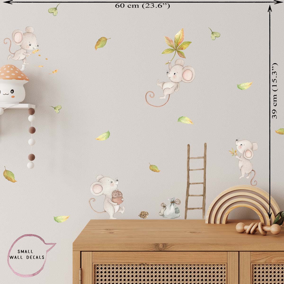 Mice small wall decals. Kids room mouse wall decor.