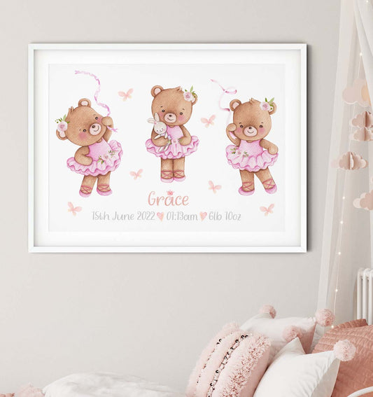 Nursery teddy bear - newborn birth poster personalised.