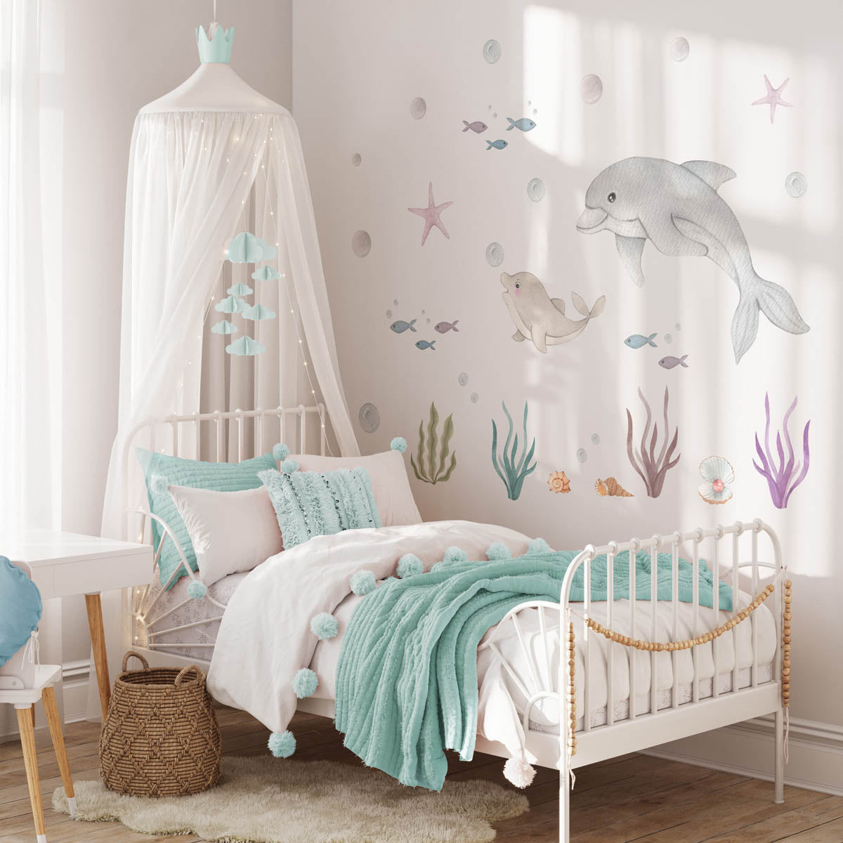 Ocean animals, dolphins, fish - wall stickers. Kids room. Sea.