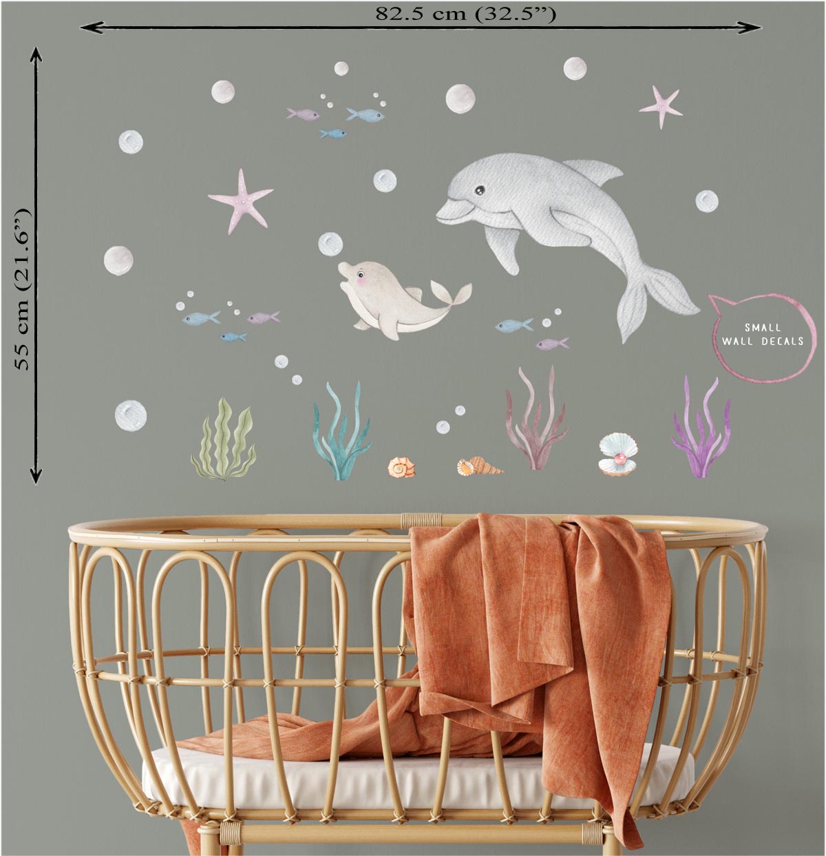 Sea animals - small wall stickers. Baby room. Ocean, dolphin.