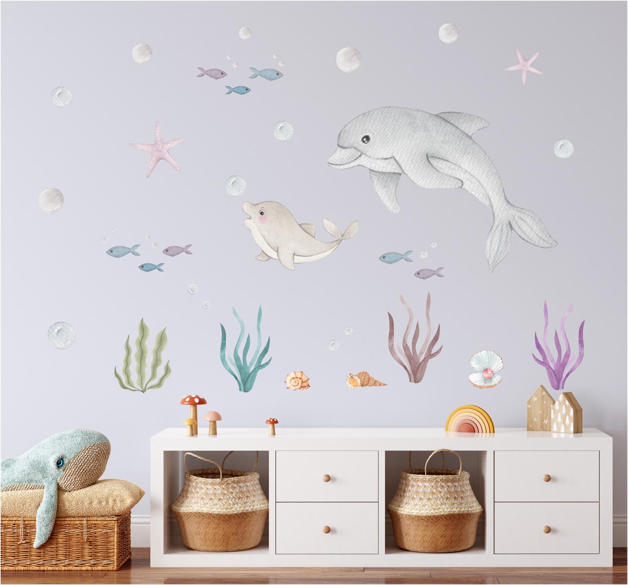 Sea creatures, dolphin - wall stickers. Boy's room. Ocean.