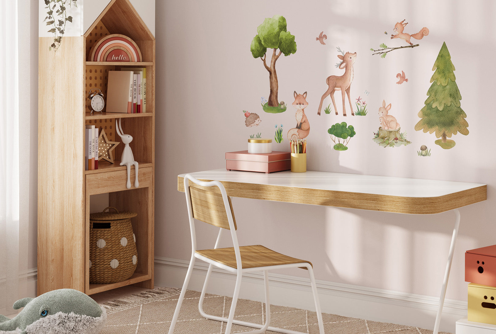 Woodland animals - children's room small wall decals. Bunny, trees, squirrel and fox.