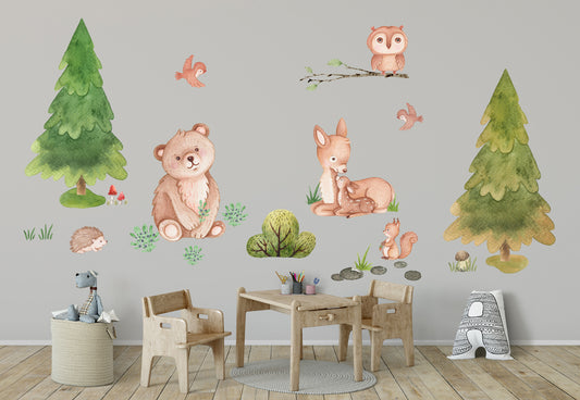 Woodland animals - wall stickers for child's room. Bear and birds.